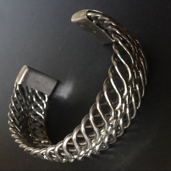 Sterling silver woven wide bangle stamped 925